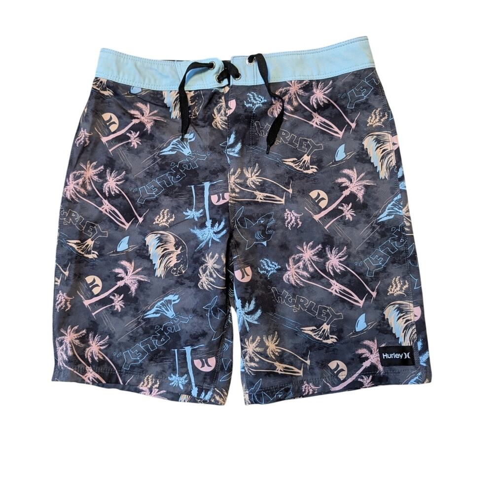 Hurley Boys Volcano Doodle Swim Board Shorts 12 Black Trunks Surf Beach NWOT